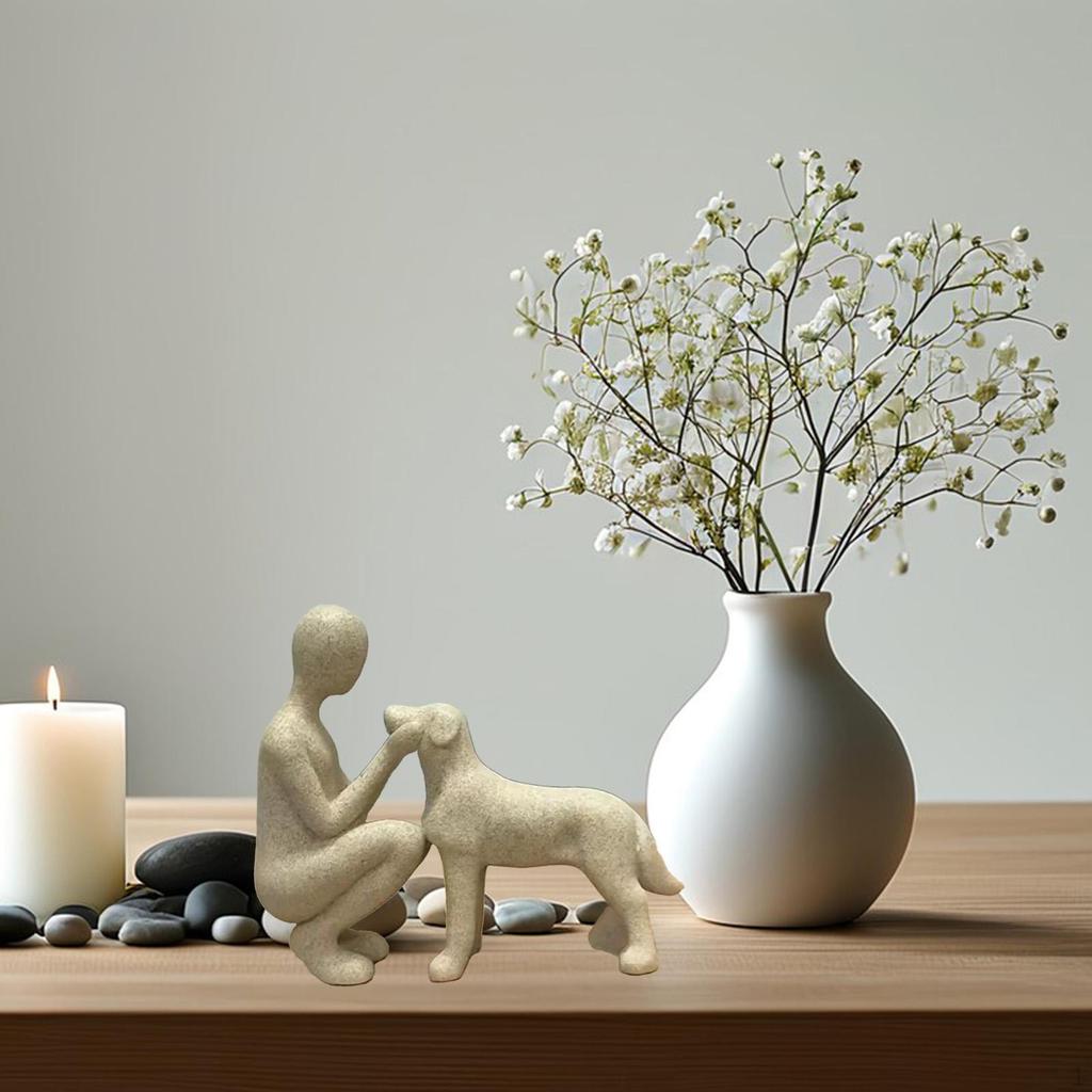 Статуэтка Мужчина и Собака Любовник Дружба Минималистичная Коллекция Ремесел Скульптура Украшение для