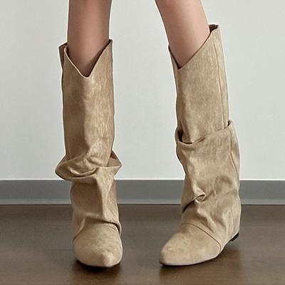 Балетки Женские Высокие Сапоги Замшевый Острый Носок Зимняя Обувь Дизайнерские Сапоги до Колена Женские 2025 Новое Платье Mujer Челси Ботинки