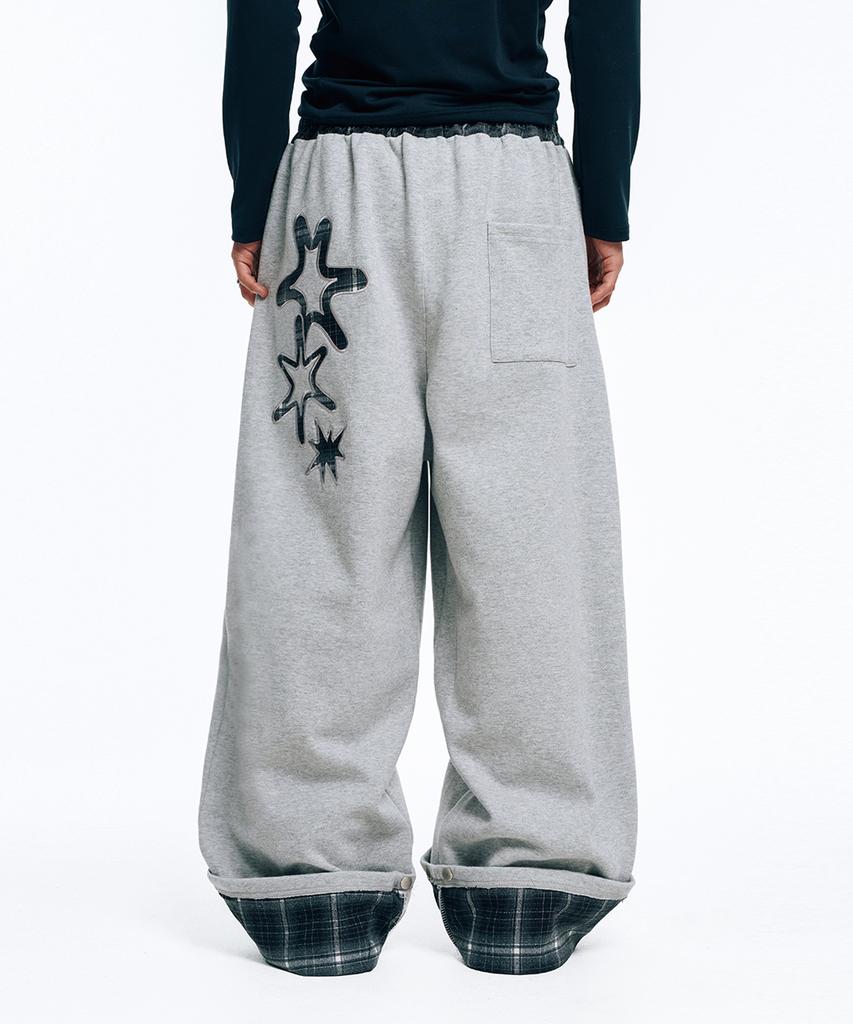 EASY NO EASY Roll-Up Check Sweatpants - Gray