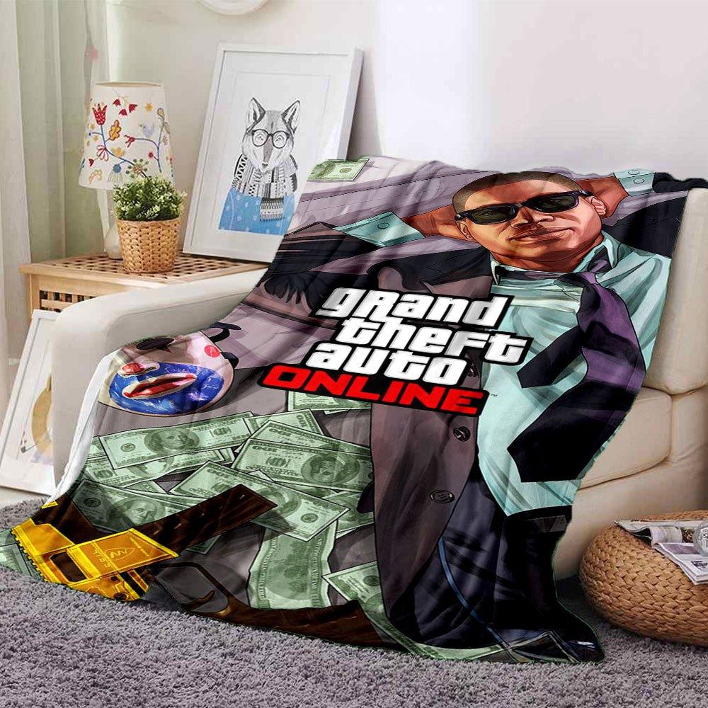 1 шт. Мягкое фланелевое одеяло Grand Theft Auto с дизайнерским принтом. Уютное одеяло для всех сезонов, идеально подходит для дивана, кровати, офиса