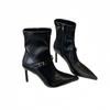 Fashion Temperament Pointed New Autumn and Winter Short Boots for Women, Slim Heels, Patent Leather Elastic Boots, Side Zipper