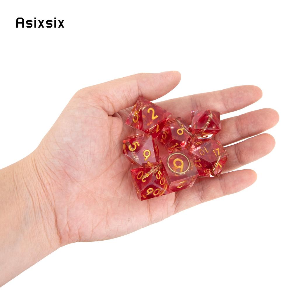 7 шт. кольцо из красной смолы с золотым номером, игральные кости с острыми краями, многогранные кубики, подходящие для ролевых ролевых игр, настольная игра