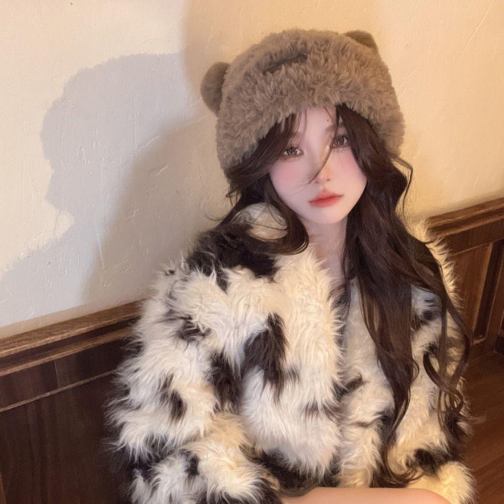 Korean Style Bear Plush Hat Soft Plush Pullover Hats Fashion Winter Warm Cap Autumn and Winter