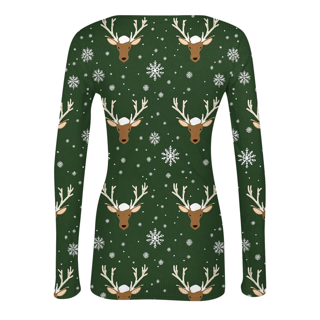 Женская модная облегающая футболка с круглым вырезом, базовый слой, с рождественским принтом, с длинным рукавом