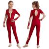 Kids Girls Shiny Gymnastics Unitard Bodysuit Long Sleeve Back Keyhole Mesh Patchwork Ice Skating Jumpsuit