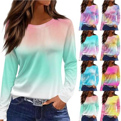 Женский повседневный топ с длинным рукавом и принтом, с круглым вырезом