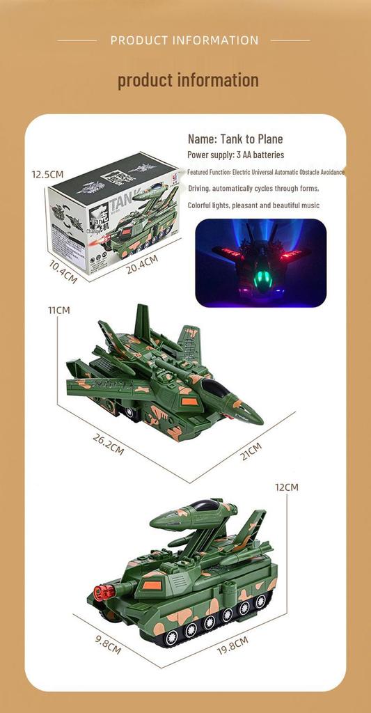 Transformable Tank Fighter Airplane Toy with Lights & Music for Kids
