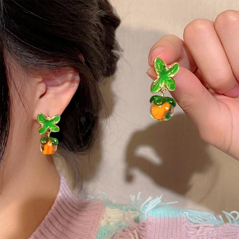 Серьги руи из хурмы, темпераментные глазированные серьги-гвоздики цвета конфет из хурмы, преувеличенные, нишевые, свежие, клипсы для ушей