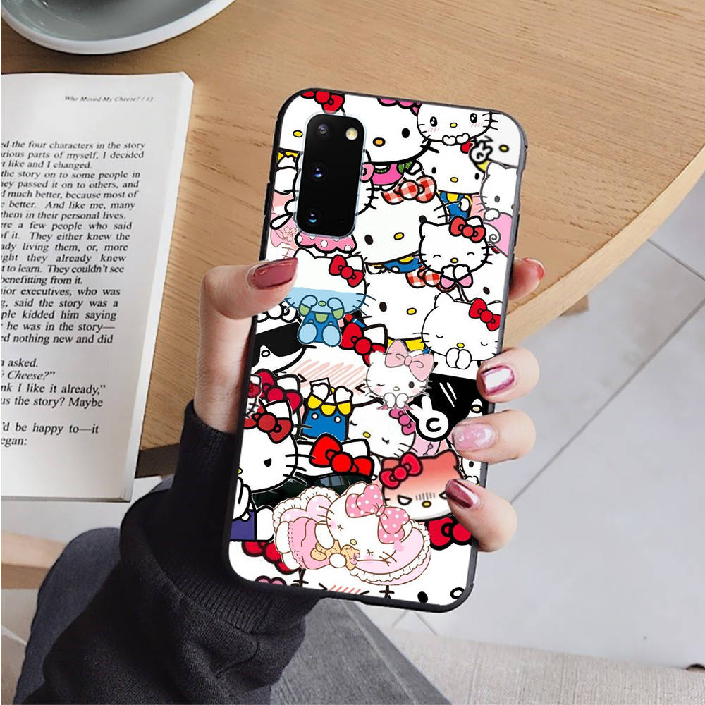 AH33 Милый черный чехол Hello Kitty для Samsung Note 20 Lite S24 Ultra S23 S22 A05 A06 A11 A71 A15 A16 A13 A24 A25 A33 A52 A53 M55 M35 Sofe Cover