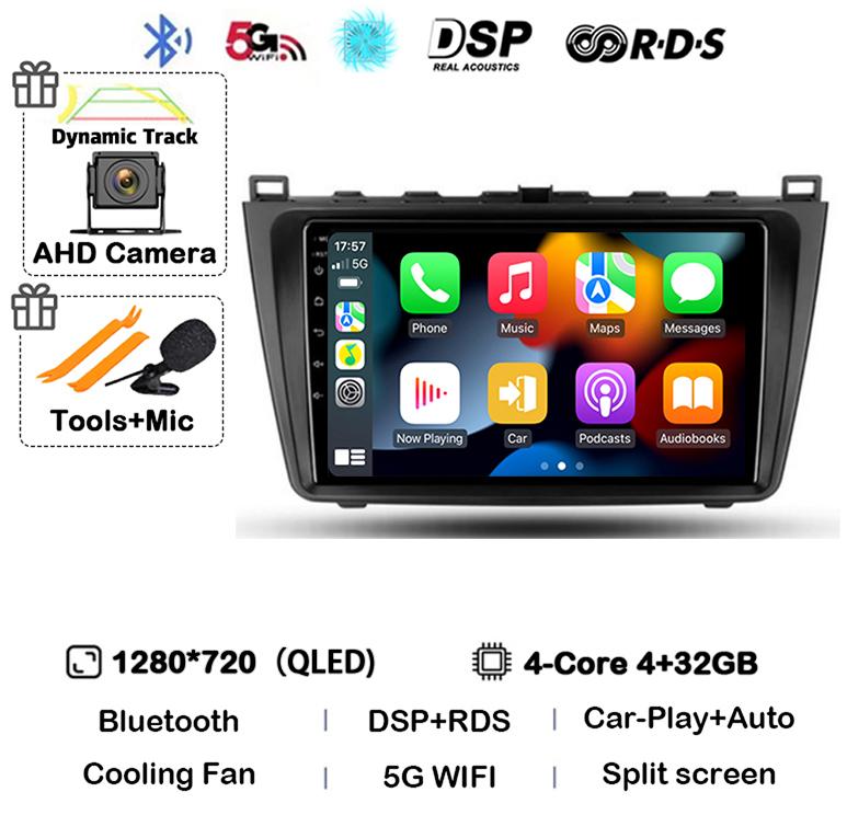 Автомобильное радио Android14 Carplay Auto для Mazda 6 GH 2007 2008 2009 2010 2011 2012 Мультимедиа GPS Видеоплеер Стерео 2din Головное Устройство