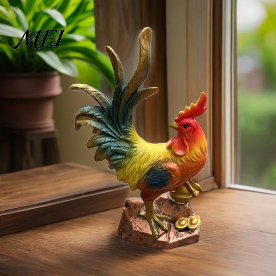 Resin Animal Figurine Rooster Statue, Auspicious Ornament, Farmhouse Chicken Decor Sculpture for Home Indoor Tabletop Garden Courtyard Ornament
