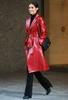 Lambskin Handmade Long Party Stylish Women Red Trench Coat Leather Genuine