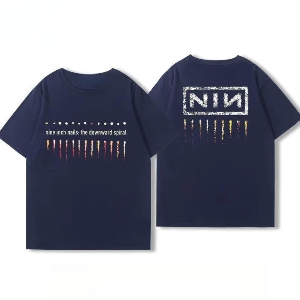 Американская летняя хлопковая куртка для мужчин и женщин Nine Inch Nails Nine Inch Nails Окружающая рок-группа Футболка с коротким рукавом с принтом