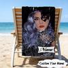 1PC Custom Name Beach Towel Lady Music Performance Beach Towel, Suitable for Camping, Travel, Beach Accessories, Super Absorbent, Family Gift
