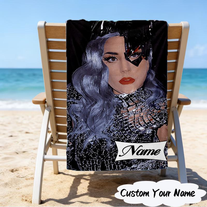 1PC Custom Name Beach Towel Lady Music Performance Beach Towel, Suitable for Camping, Travel, Beach Accessories, Super Absorbent, Family Gift