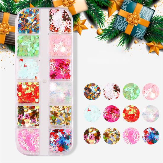 12Grids/Box Nail Sequins Стильные изысканные мини рождественские наклейки для маникюра с блестками для