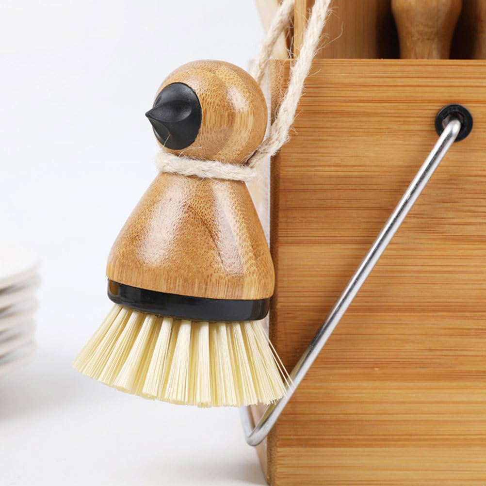 OUNONA Кухонная щетка с бамбуковой мочалкой для мытья китайских воков и чугунных сковородок, мытья посуды, не травмирующая руки, для уборки кухни, кухонные инструменты