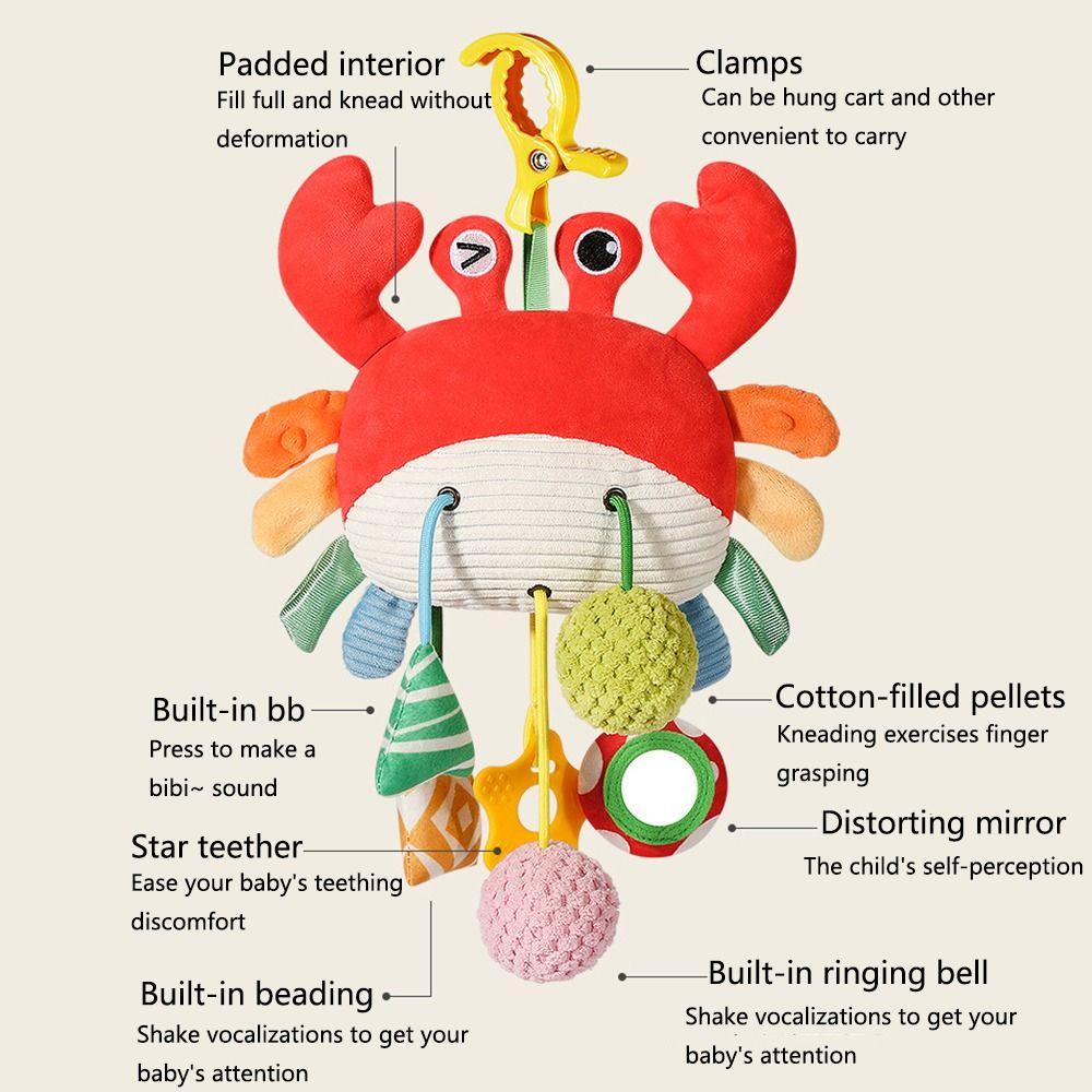 Distorting Mirror Plush Stuffed Sensory Toy with Clamp Stroller Hanging Ornaments 0-1 Years Old
