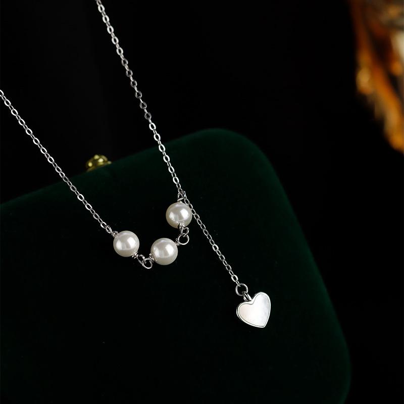 Ожерелье в форме сердца из жемчужной ракушки, регулируемое, Xiaohongshu Same Muse Fan, темперамент, модная, с бахромой, цепочка на ключицу