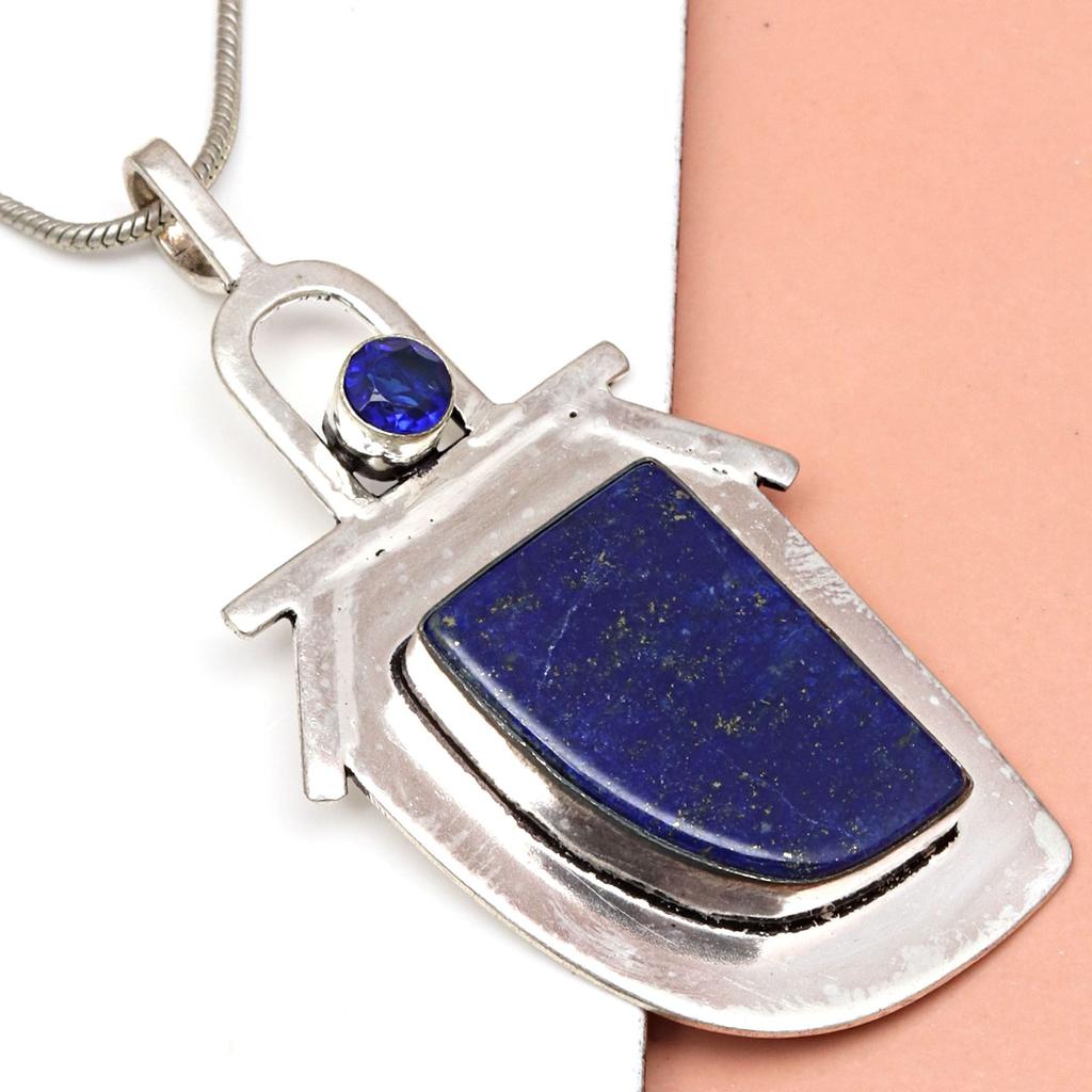 Pendant Lapis Lazuli Silver Jewelry 2.5" Gemstone Handmade Sterling Silver