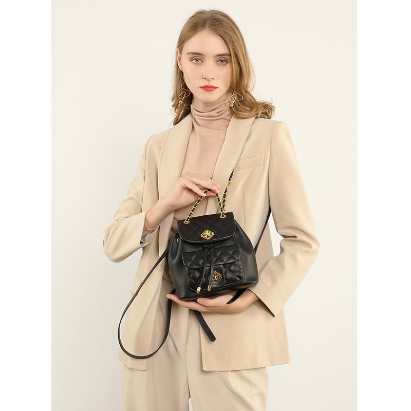 Сумка из натуральной кожи, маленький мини-рюкзак, женская сумка, рюкзак из воловьей кожи с ромбами, женский новый модный маленький рюкзак с язычком