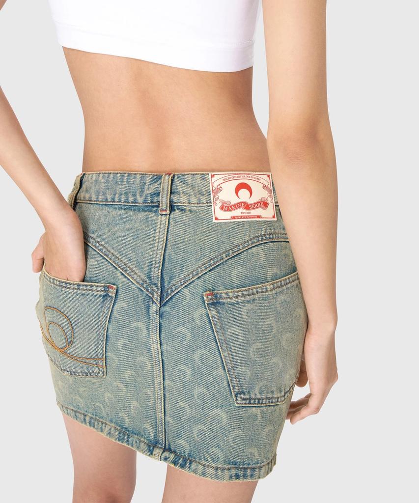 Marine Serre (W) Moon Laser Denim Mini Skirt Light Beige