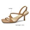 Fashion New Summer Sandals Genuine Leather Sandals Casual French Square Toe High Heels Sandals for Women Cowhide Sandal Zapatos De Mujer