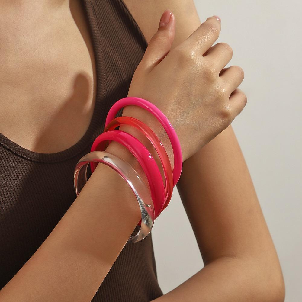 4Pcs/Set Multicolor Resin Bracelet Semi Transparent Punk Bracelet Set Acrylic Cuff for Teenagers