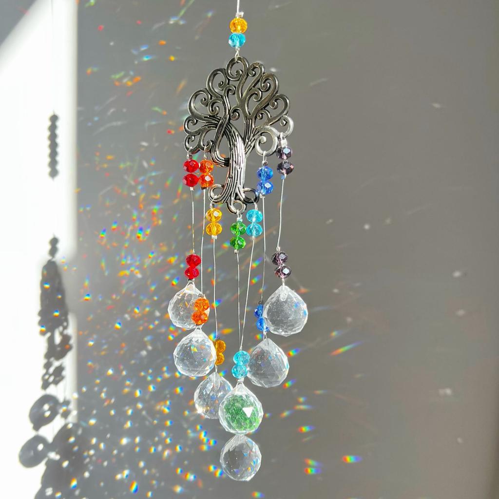 1 Pc Colorful Tree of Life Crystal Pendant Sunshine Collection Hanging Ornament Home Wind Chime Outdoor Garden Decoration Crafts