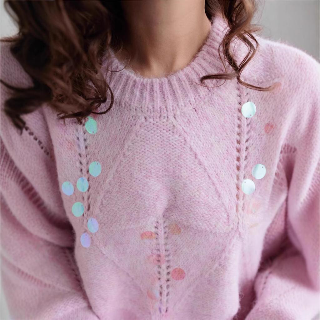 Женский осенне-зимний ретро-вязаный свитер с пайетками