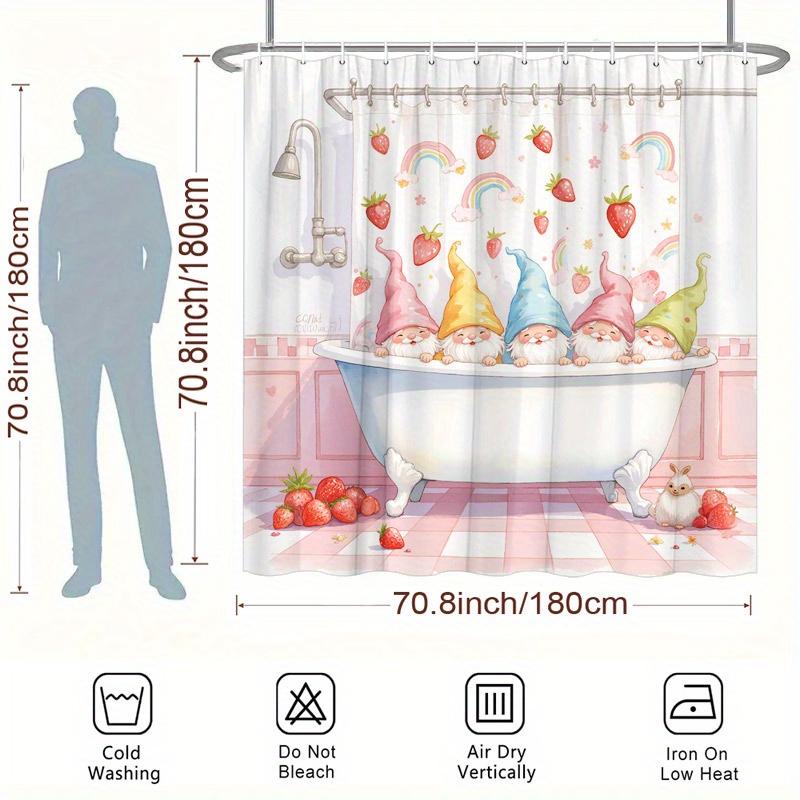 Whimsical Gnomes Shower Curtain - Playful Pastel Design, Durable Polyester, 12 Hooks, Machine Washable, Elegant Bathroom Decor