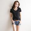 Women Summer T-shirt V-neck Short Sleeve Slim Fit T-shirt Solid Color Pullover Tops Stretchy
