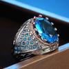 Luxury Big Sky Blue Oval CZ Women Finger Rings Noble Birthday Party Anniversary Gift Ring for Lady Bright Classic Jewelry