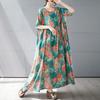 Летнее новое простое богемное длинное платье, расширенное и увеличенное, с короткими рукавами и круглым вырезом, с принтом, женская одежда