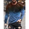 Gradient Color Stripe Long Sleeve Novelty Crew Neck T-Shirt Soft Slight Stretch Polyester Contrast Collar All Over Print Design