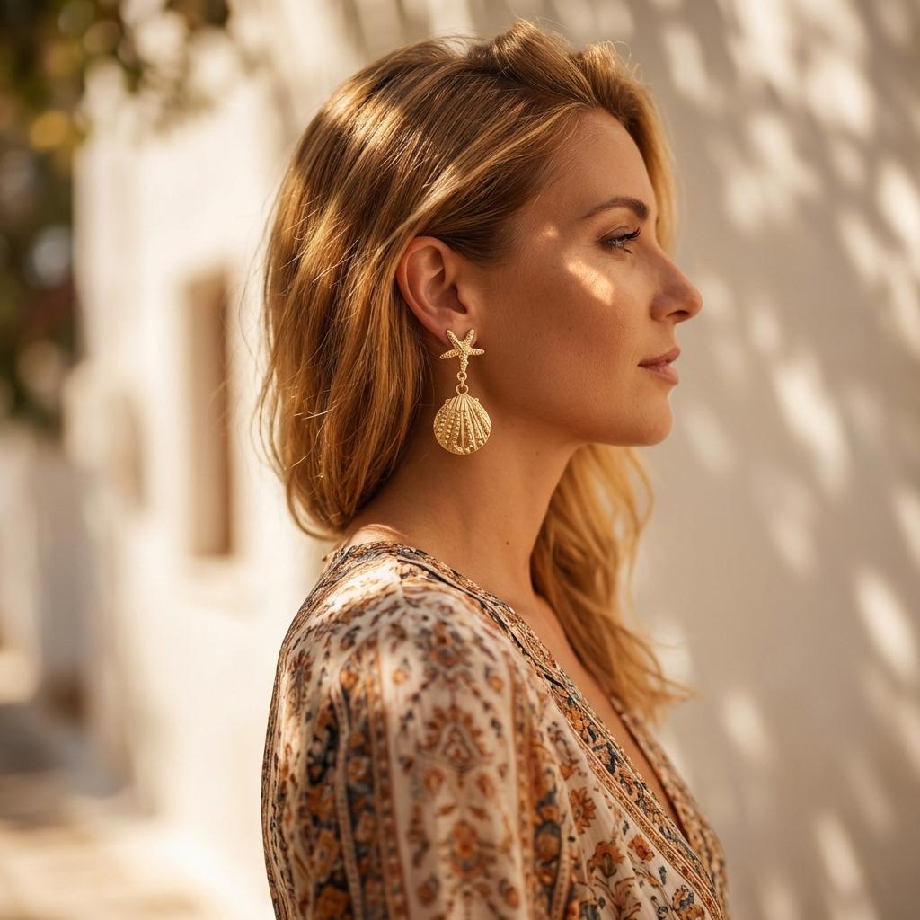Exaggerated Large Metal Starfish Shell Drop Earrings for Women Trendy Conch Long Tassel Earrings Girl Beach Party Jewelry