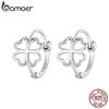 Bamoer 925 Sterling Silver Hollow-out Lucky Four-leaf Clover Ear Buckles for Women Birthday Gift Fine Jewelry SCE1690