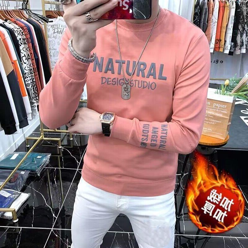 Высококачественная мужская европейская толстовка: Модный, с длинными рукавами, плюс бархат, весна/осень, утолщенный зимний топ