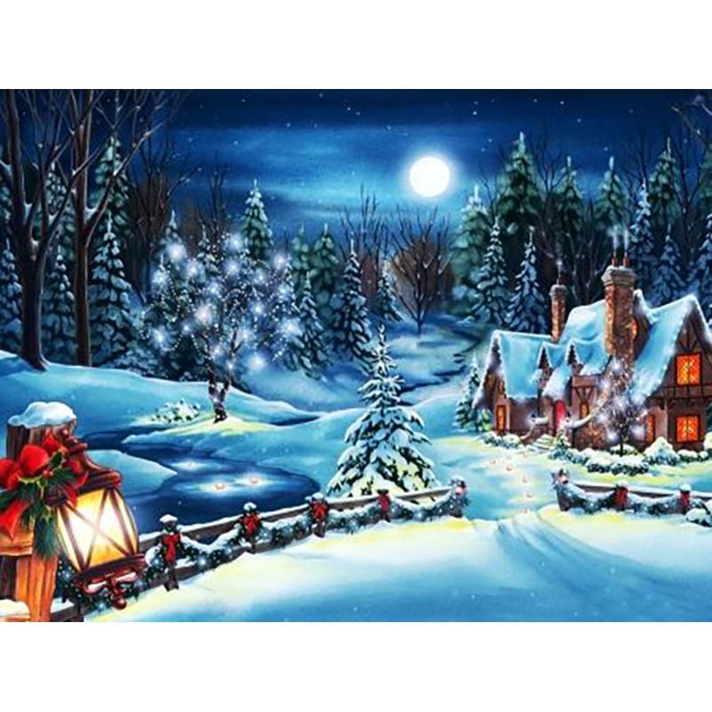 5D Diy Diamond Painting Cross Stitch Kit Snow Scenic Diamond Embroidery Landscape Mosaic Cross Stitch Wall Art Home Decor Gift
