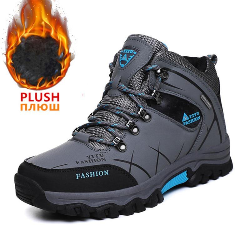 Winter Men's Hiking Boots Warm Waterproof Snow Boots Leather Sneakers Male Outdoor Sports Shoes Plus Size 39-47