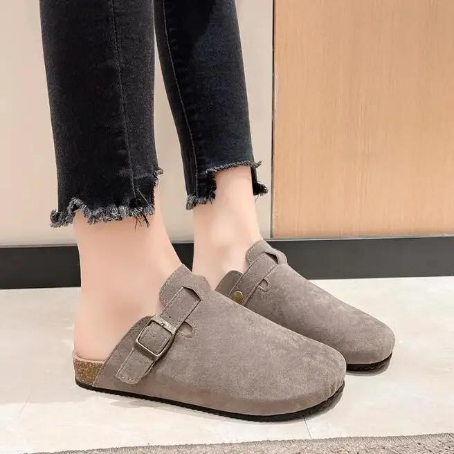 New Clogs Slippers For Women Men Cork Footbed Sandals Female Suede Mules Slides Beach Shoes