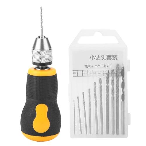 Hand Drill, Pin Vise, Twist Drill, Drill Set, Hand-Operated Drill for Holes, Craft Tool for Precision Woodworking, Includes 10 0.8-3.0mm Drills