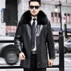 Куртка из натуральной кожи мужская зимняя для пап среднего возраста, дубленка средней длины, подкладка из лисы и норки золотистого цвета