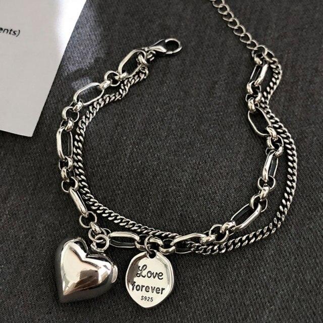 925 Sterling Silver Love Heart Bracelet for Women Men Tag Bracelet Best Valentine's Day Gifts Jewelry