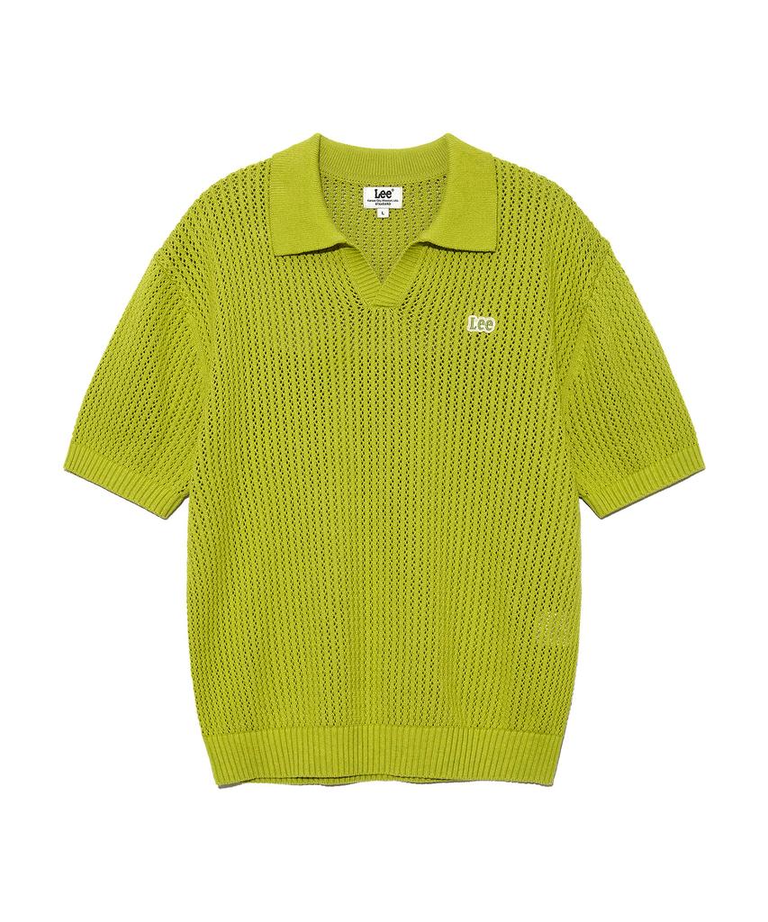 LEE Open Collar Curly Short Sleeve Knit Lime