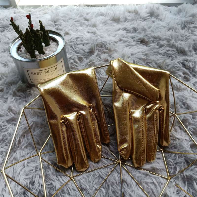 Серебряные эластичные перчатки из лакированной кожи, тонкие золотые танцевальные перчатки для выступлений, флуоресцентные сценические перчатки из спандекса для выступлений для взрослых