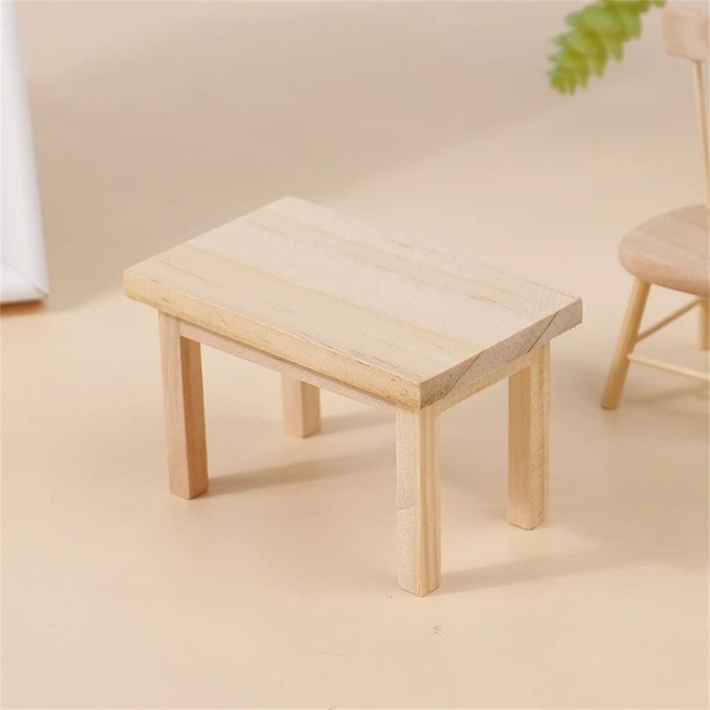 Miniature Ornaments Toy Model 1:12 Dollhouse Kids Play Toys Simulation Wood Table Wooden Tea Table