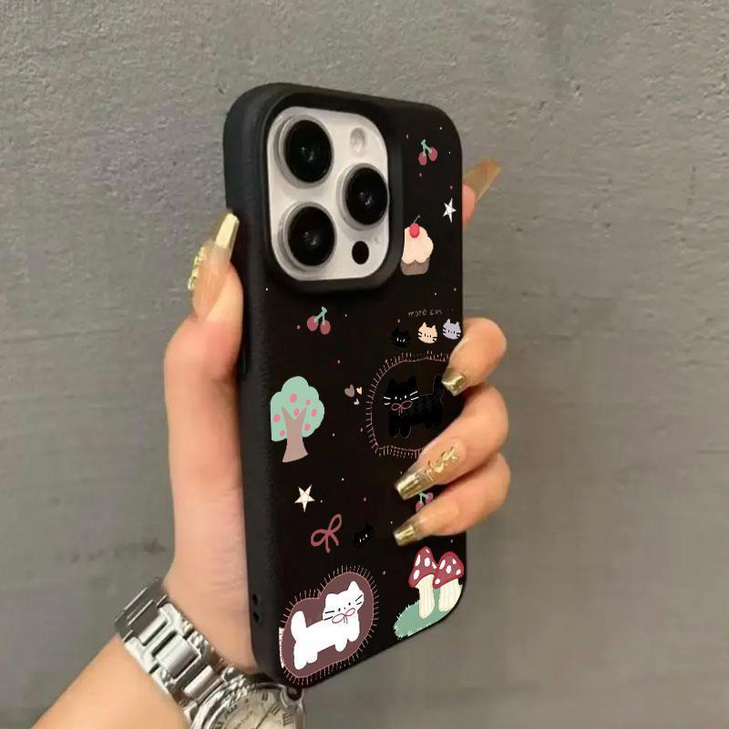 Чехол для телефона из мягкого материала с текстурой личи для Apple 17 Pro Max, 16 Pro, 15, 14 - Дизайн «Котенок с тортом»