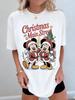 Disney Mickey Minnie Mouse Christmas T Shirt Women 2026 New Casual Cotton Tee Vintage Graphic Print Cute Cartoon Disneyland Tops
