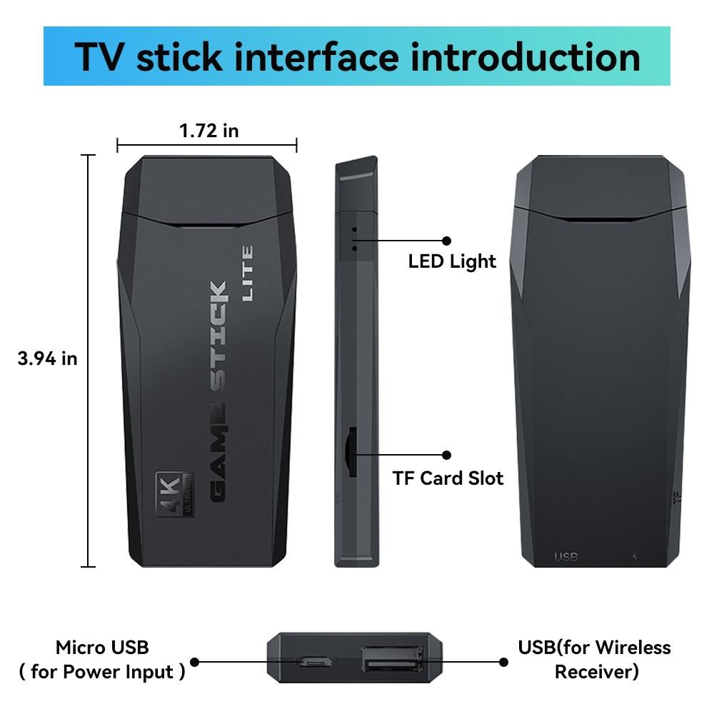 Беспроводная ретро-игровая консоль M8 с 40 000 встроенных классических игр, выход 4K HDMI на ТВ, два беспроводных контроллера 2.4G, 64G ностальгический игровой стик